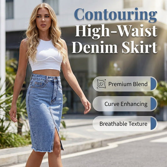 Denimrok met hoge taille en split aan de voorkant voor dames