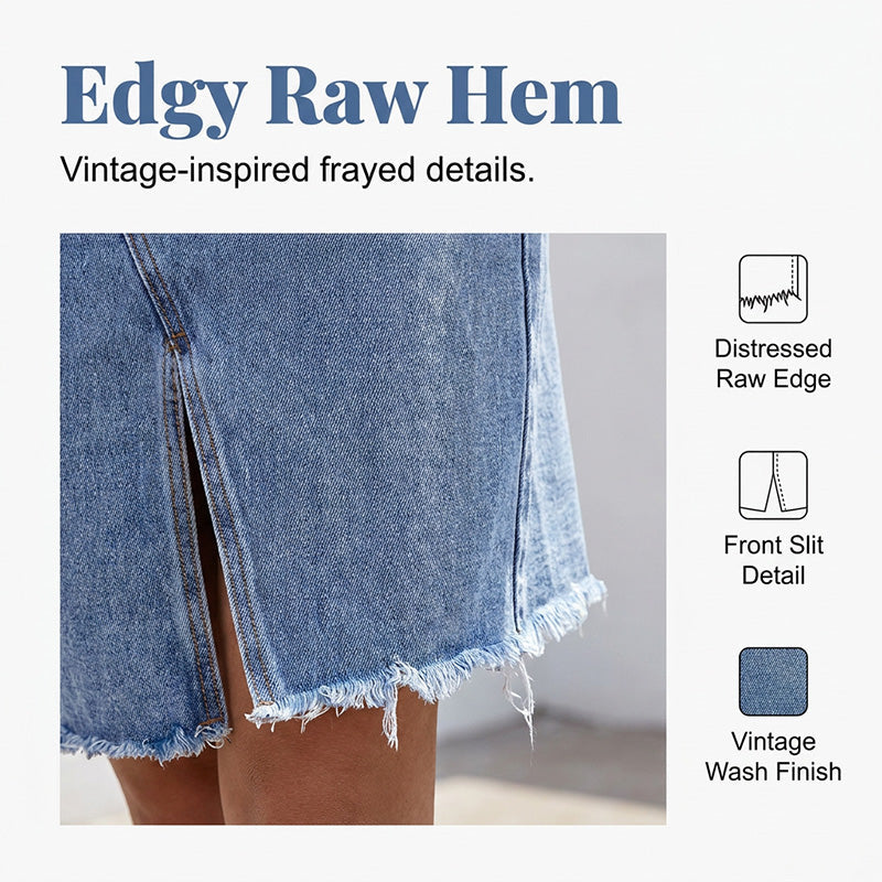 Denimrok met hoge taille en split aan de voorkant voor dames