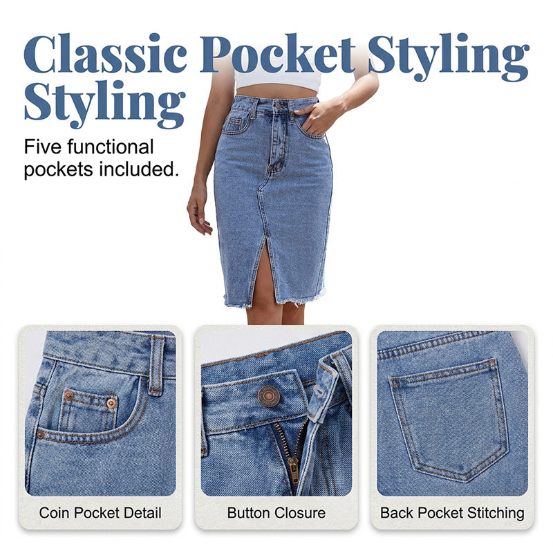 Denimrok met hoge taille en split aan de voorkant voor dames