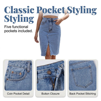 Denimrok met hoge taille en split aan de voorkant voor dames