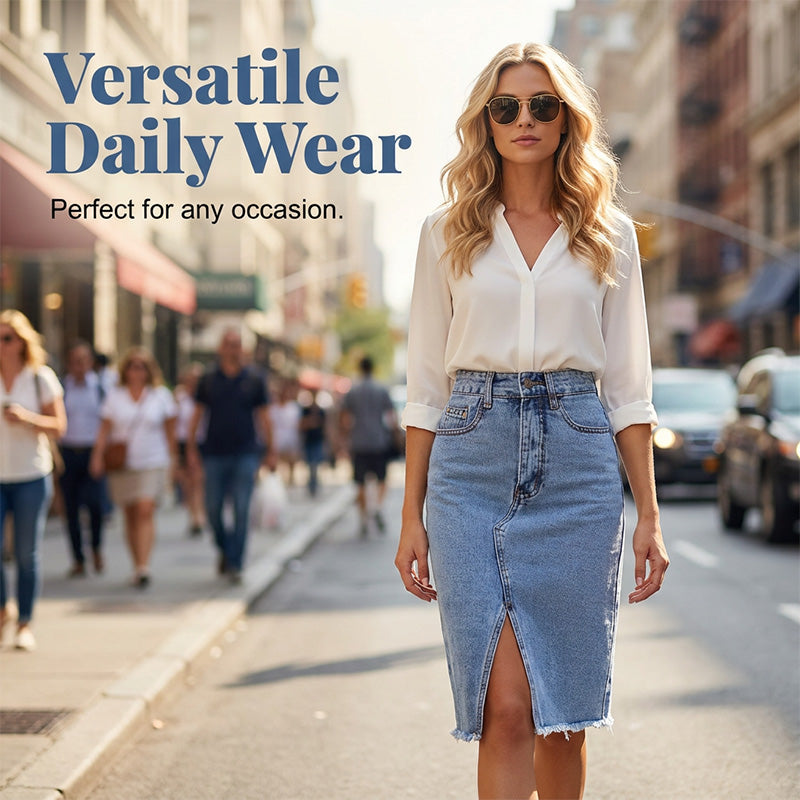 Denimrok met hoge taille en split aan de voorkant voor dames