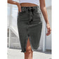 Denimrok met hoge taille en split aan de voorkant voor dames