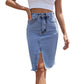 Denimrok met hoge taille en split aan de voorkant voor dames