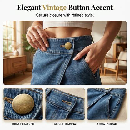 👖Asymmetrische Shorts Met Wijde Pijpen – Chique Imitatie Denim & Vintage Elegantie