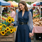 👗Midi-jurk van denim met slanke pasvorm en opstaande kraag – Elegante, alledaagse chic✨
