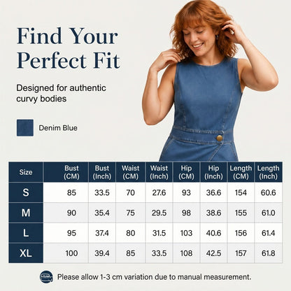 ⌛Tijdelijke aanbieding – Mouwloze, asymmetrische denim-jumpsuit met overslag voor dames