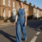 ⌛Tijdelijke aanbieding – Mouwloze, asymmetrische denim-jumpsuit met overslag voor dames