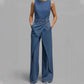 ⌛Tijdelijke aanbieding – Mouwloze, asymmetrische denim-jumpsuit met overslag voor dames