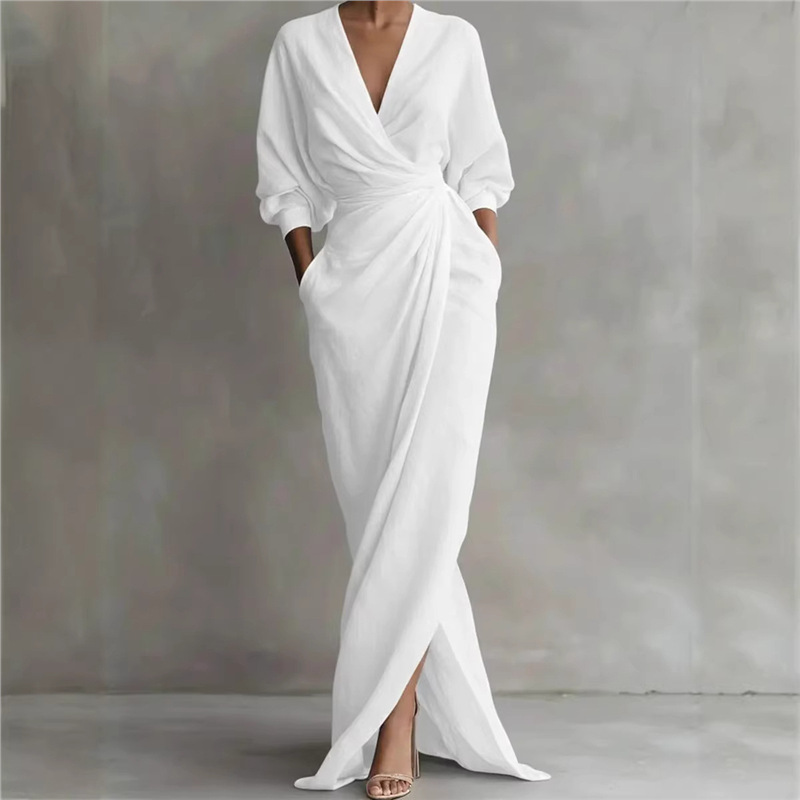 Elegante maxi-jurk met V-hals en overslag voor dames