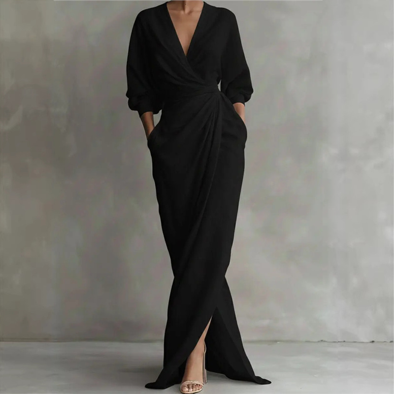 Elegante maxi-jurk met V-hals en overslag voor dames