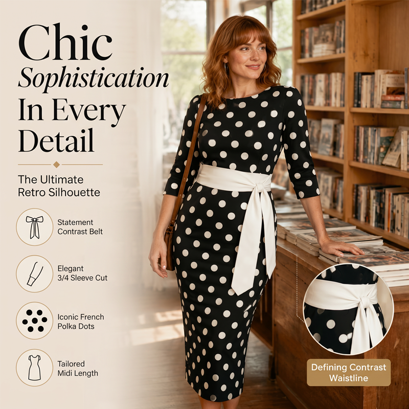 Elegante retro-jurk met stippen voor dames