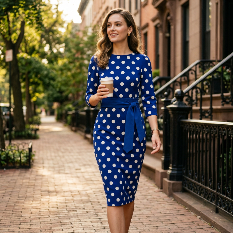 Elegante retro-jurk met stippen voor dames