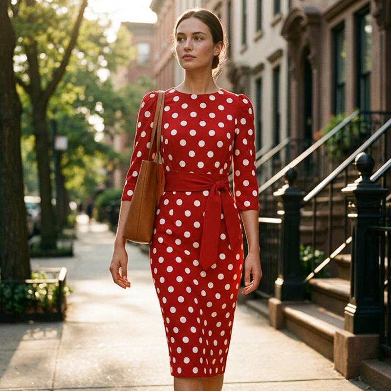 Elegante retro-jurk met stippen voor dames