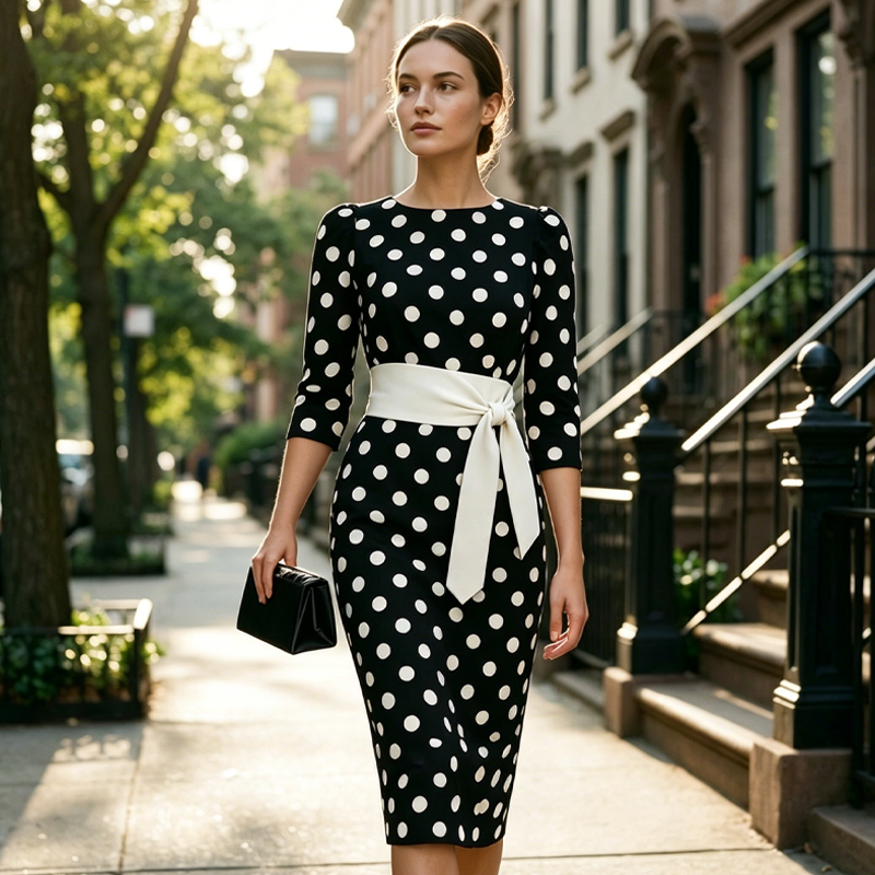 Elegante retro-jurk met stippen voor dames