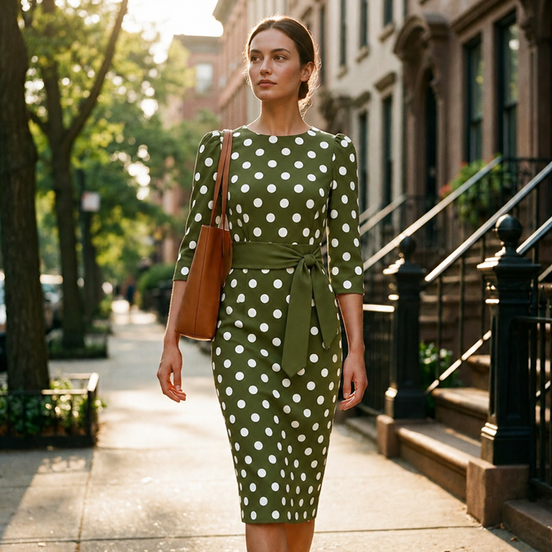 Elegante retro-jurk met stippen voor dames