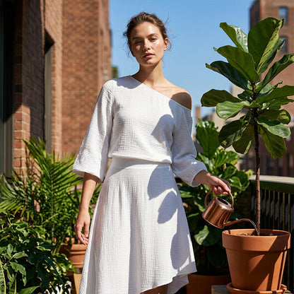 🔥50K+ VERKOCHT⏰ 50% KORTING👗 Tweedelige rokset, schouderloze top + asymmetrische rok
