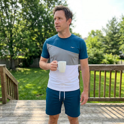 👕 50% KORTING NU! 🎨 Heren Colorblock T-shirt & Shorts Set – Zachte katoen & ademend – Perfect voor zomer, sport of ontspanning – stijlvol en comfortabel 🩳✨