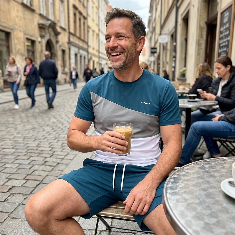 👕 50% KORTING NU! 🎨 Heren Colorblock T-shirt & Shorts Set – Zachte katoen & ademend – Perfect voor zomer, sport of ontspanning – stijlvol en comfortabel 🩳✨