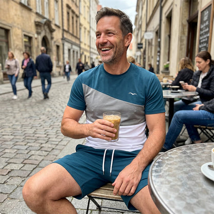 👕 50% KORTING NU! 🎨 Heren Colorblock T-shirt & Shorts Set – Zachte katoen & ademend – Perfect voor zomer, sport of ontspanning – stijlvol en comfortabel 🩳✨
