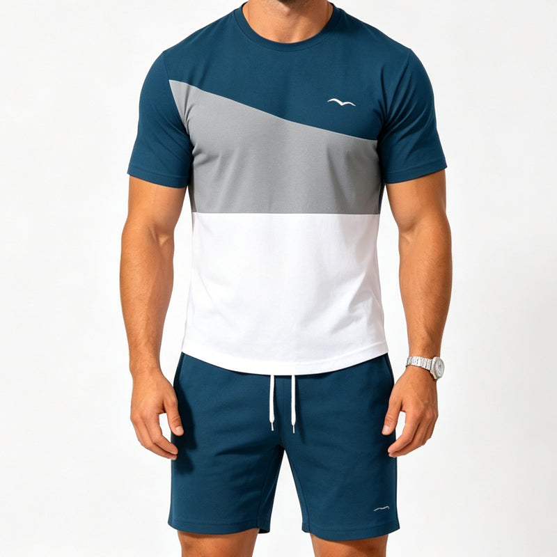 👕 50% KORTING NU! 🎨 Heren Colorblock T-shirt & Shorts Set – Zachte katoen & ademend – Perfect voor zomer, sport of ontspanning – stijlvol en comfortabel 🩳✨
