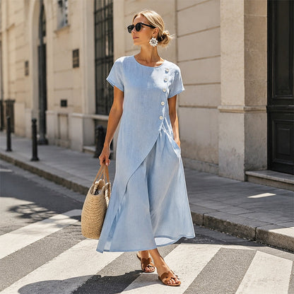🔥50K+ VERKOCHT ⏰TIJDELIJKE KORTING Elegante midi-jurk ademende mixstof, asymmetrische