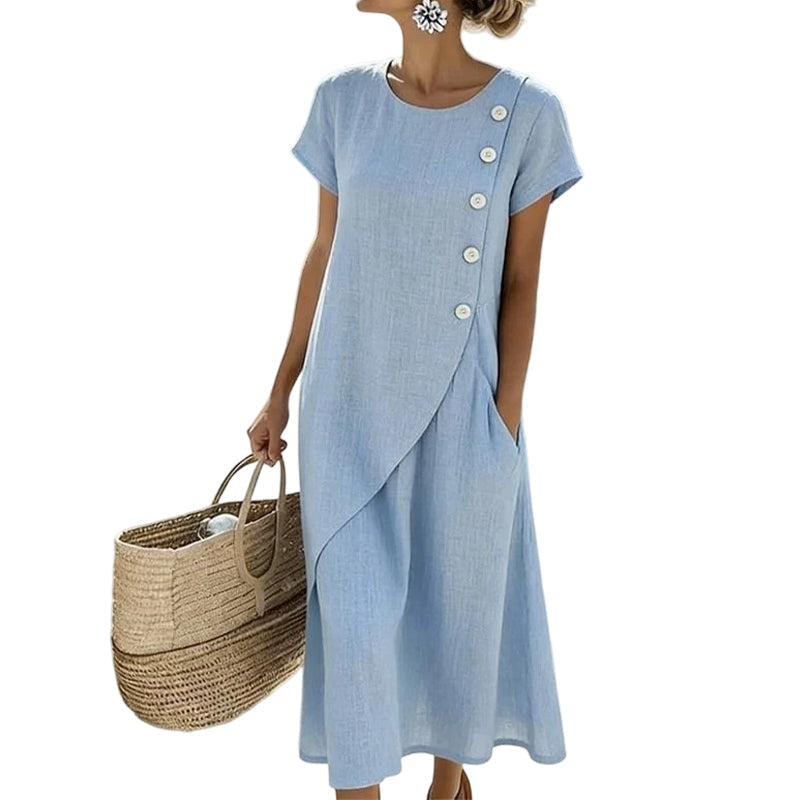 🔥50K+ VERKOCHT ⏰TIJDELIJKE KORTING Elegante midi-jurk ademende mixstof, asymmetrische