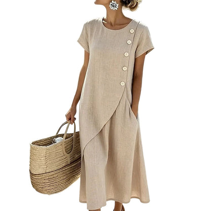 🔥50K+ VERKOCHT ⏰TIJDELIJKE KORTING Elegante midi-jurk ademende mixstof, asymmetrische