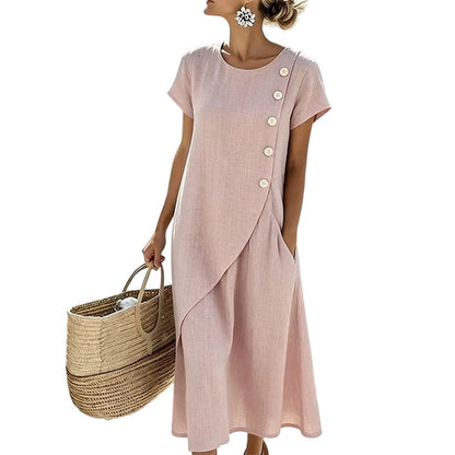 🔥50K+ VERKOCHT ⏰TIJDELIJKE KORTING Elegante midi-jurk ademende mixstof, asymmetrische