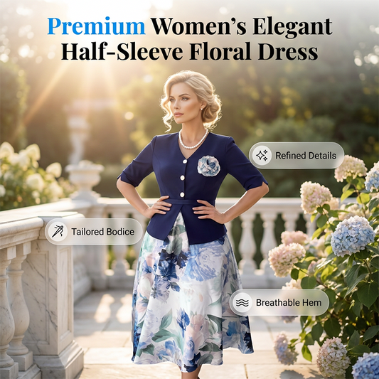 Elegante damesjurk met halflange mouwen en bloemenprint