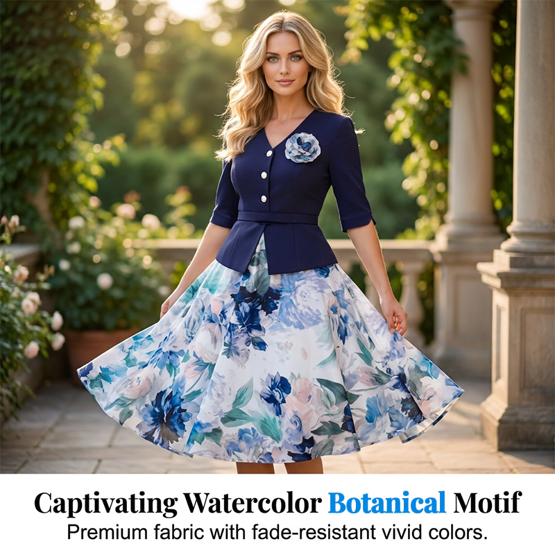 Elegante damesjurk met halflange mouwen en bloemenprint