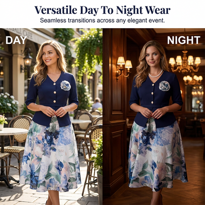 Elegante damesjurk met halflange mouwen en bloemenprint