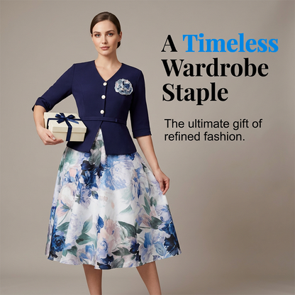 Elegante damesjurk met halflange mouwen en bloemenprint