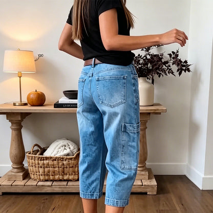 👖 Hoge Taille Cropped Jeans – Wijde Pijpen & Flatterende Pasvorm 💙