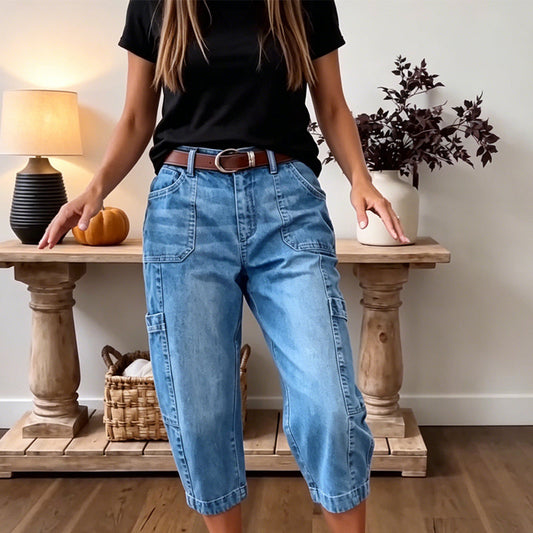 👖 Hoge Taille Cropped Jeans – Wijde Pijpen & Flatterende Pasvorm 💙