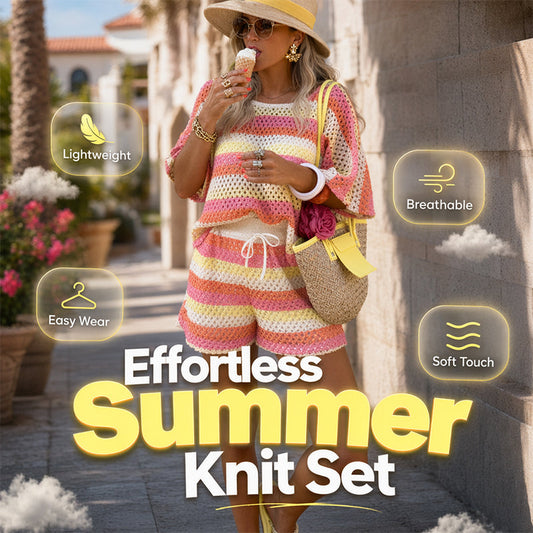 ⏳Tijdelijk 50% korting⏰Dames lounge set met kleurblokken en strepen van gebreide stof👚🩳