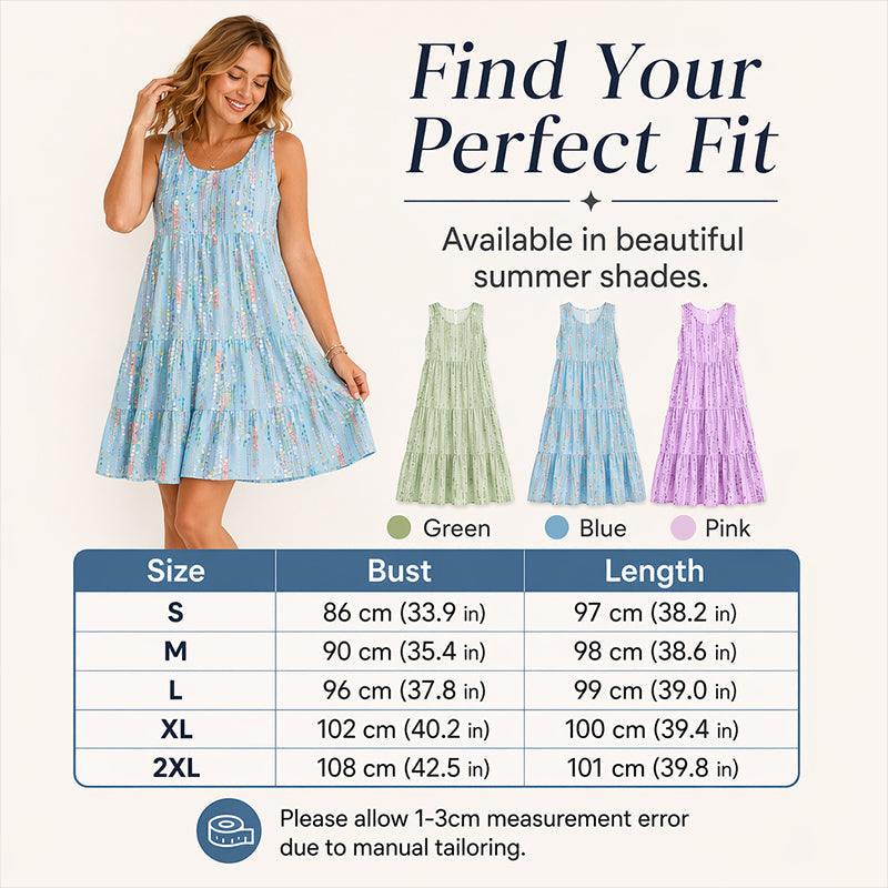 🌸 Mouwloze Midi-Jurk voor Dames – Ronde Hals & Gelaagde Details | Elegante Pasvorm voor Zomer, Dagelijks Gebruik & Feestjes ✨