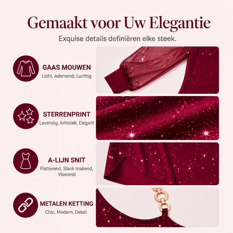 ✨👗Elegante off-shoulder jurk voor dames met mesh mouwen