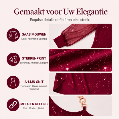 ✨👗Elegante off-shoulder jurk voor dames met mesh mouwen