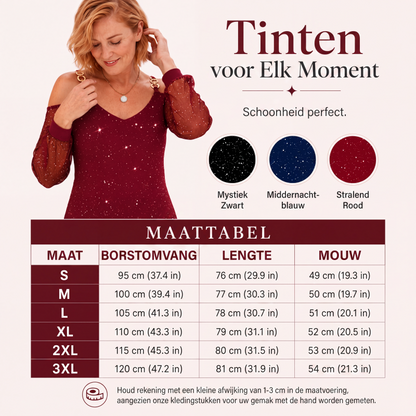 ✨👗Elegante off-shoulder jurk voor dames met mesh mouwen