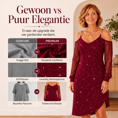 ✨👗Elegante off-shoulder jurk voor dames met mesh mouwen