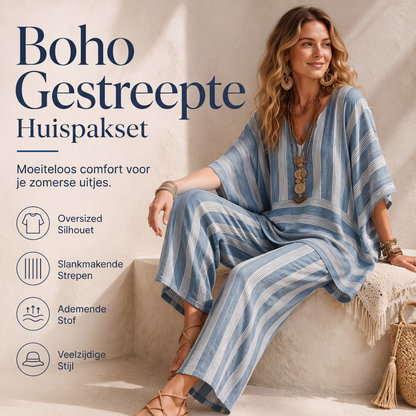 🌸Aanbieding: 50% korting💖Losvallende dames casual set met V-hals en strepen, bestaande uit 2 delen
