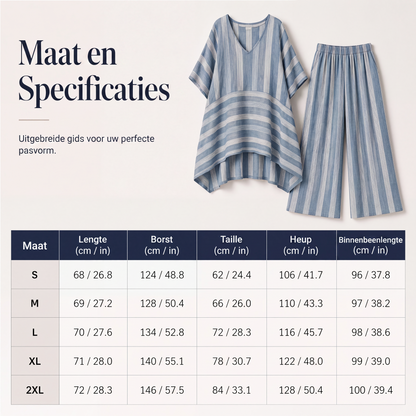 🌸Aanbieding: 50% korting💖Losvallende dames casual set met V-hals en strepen, bestaande uit 2 delen