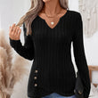 Dames gebreide top met V-hals en asymmetrische zoom