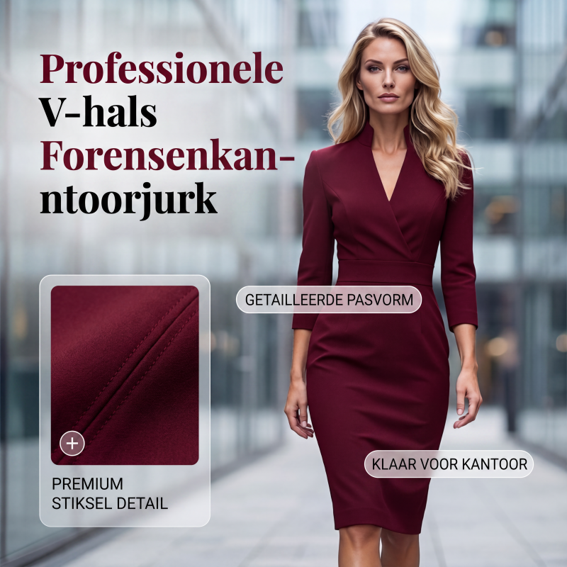 Elegante bodycon jurk met opstaande kraag en V-hals