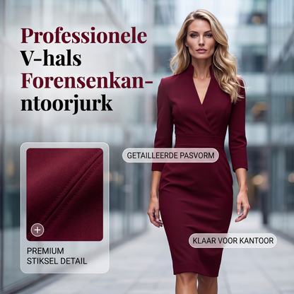 Elegante bodycon jurk met opstaande kraag en V-hals
