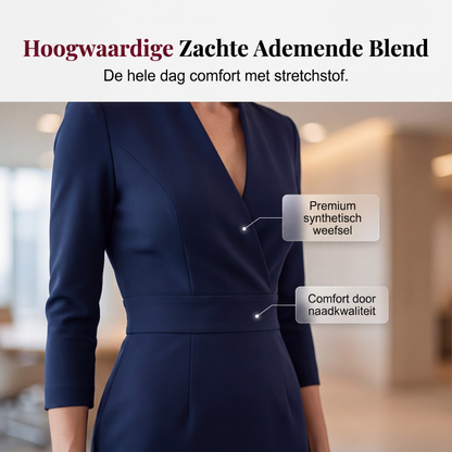 Elegante bodycon jurk met opstaande kraag en V-hals