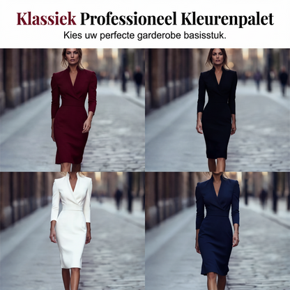 Elegante bodycon jurk met opstaande kraag en V-hals