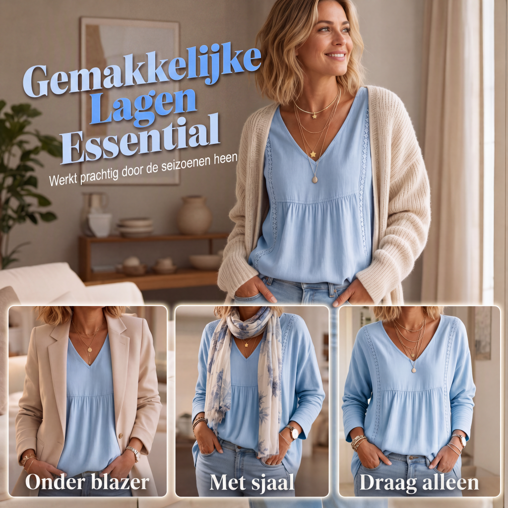 Casual blouse voor dames met V-hals en lange mouwen