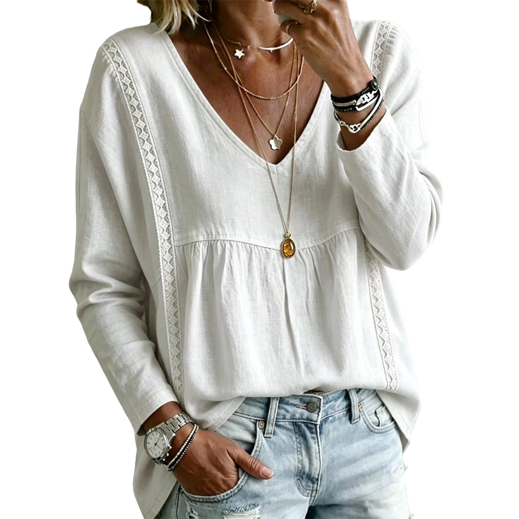 Casual blouse voor dames met V-hals en lange mouwen