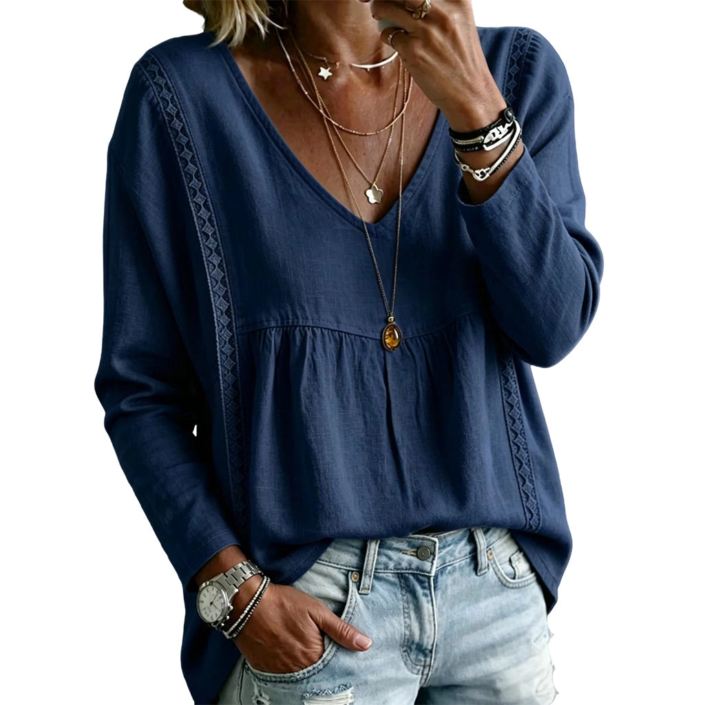 Casual blouse voor dames met V-hals en lange mouwen